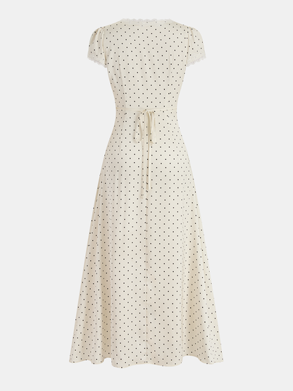 Polka Dot Lace Trim Midi Dress
