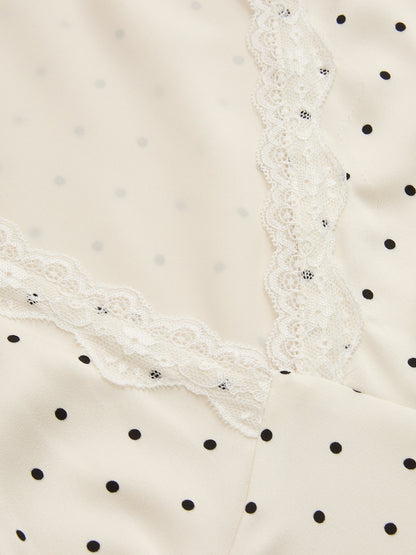 Polka Dot Lace Trim Midi Dress