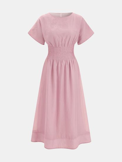 Short Sleeve Smocked Waist Midi Dress
