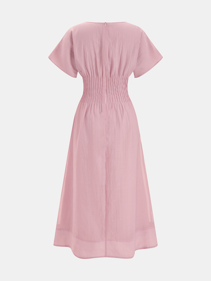 Short Sleeve Smocked Waist Midi Dress