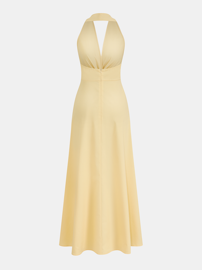Halter Neck Twisted Waist Maxi Dress