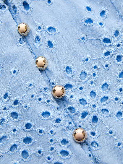 Cotton Sleeveless Embroidered Eyelet Dress