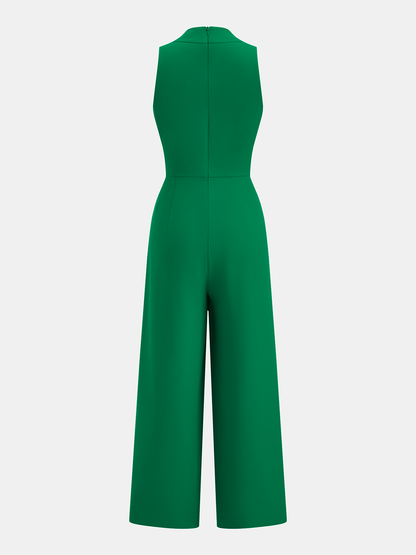 Sleeveless V-Neck Tie Waist Wide-Leg Jumpsuit
