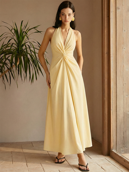 Halter Neck Twisted Waist Maxi Dress