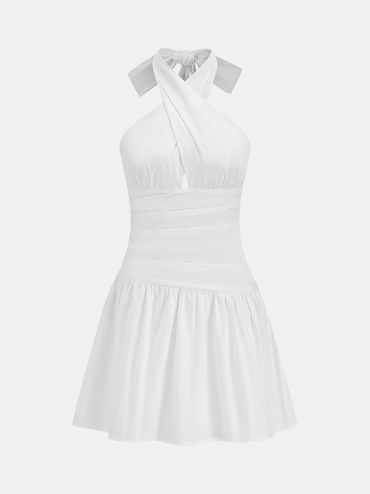 Cotton Halter Ruched Mini Dress