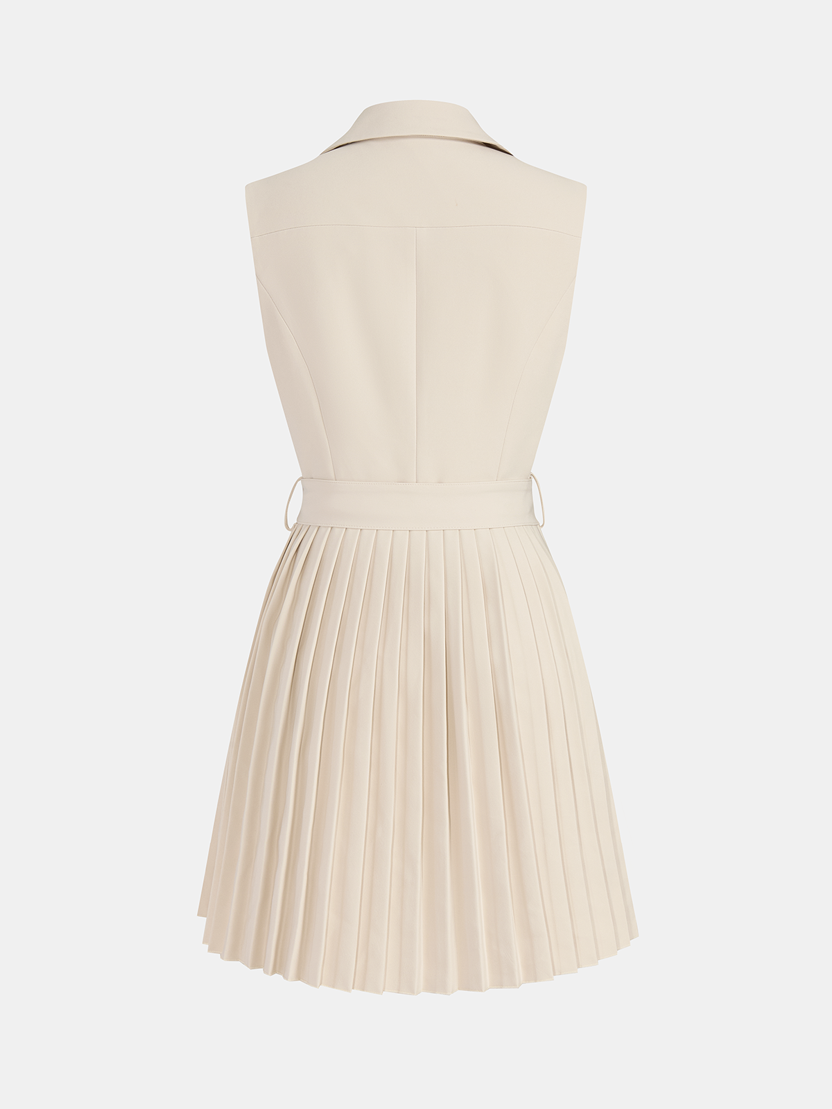 Sleeveless Lapel Belted Pleated Mini Dress