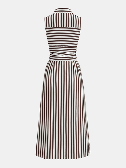 Sleeveless Striped Tie Waist Maxi Dress