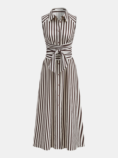 Sleeveless Striped Tie Waist Maxi Dress
