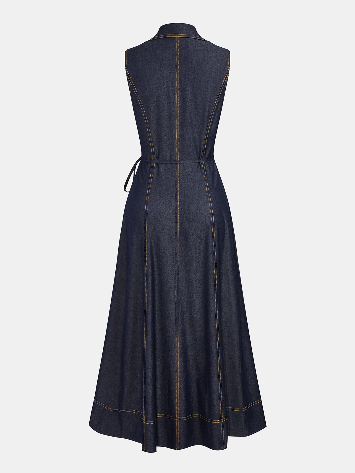 Sleeveless Button Down Belted Denim Maxi Dress