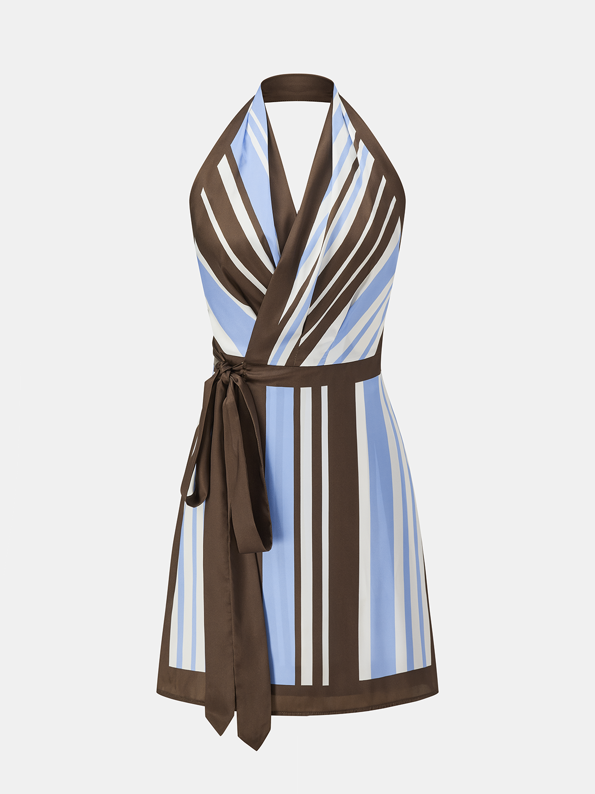 Halter Striped Satin Wrap Mini Dress