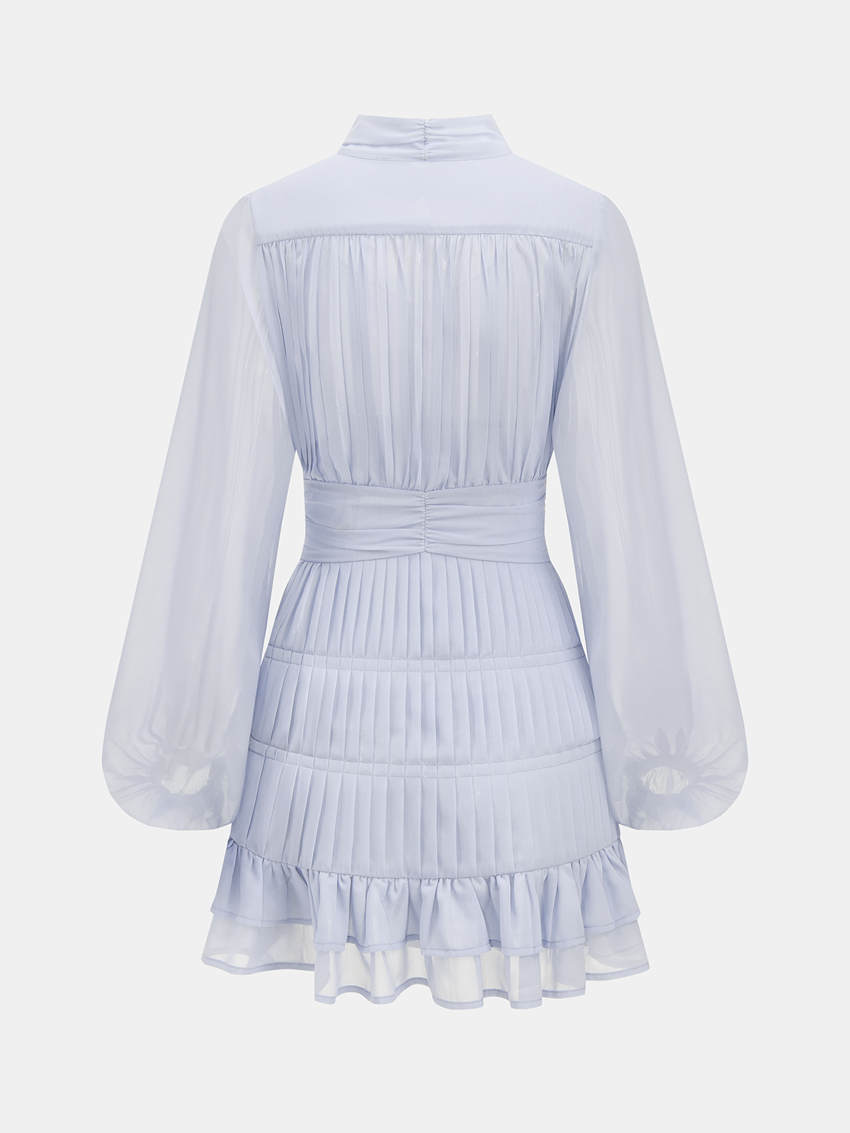 Pleated Button Long Sleeve Ruffled Mini Dress
