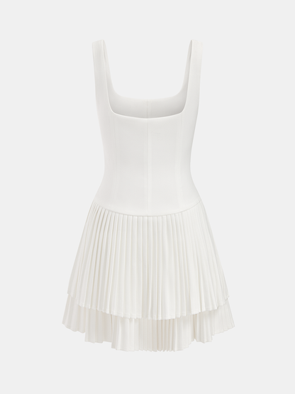 Square Neck Pleated Dress