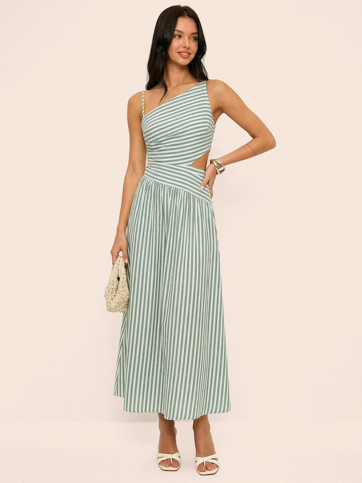 Striped Cut-Out Asymmetric Cami Maxi Dress