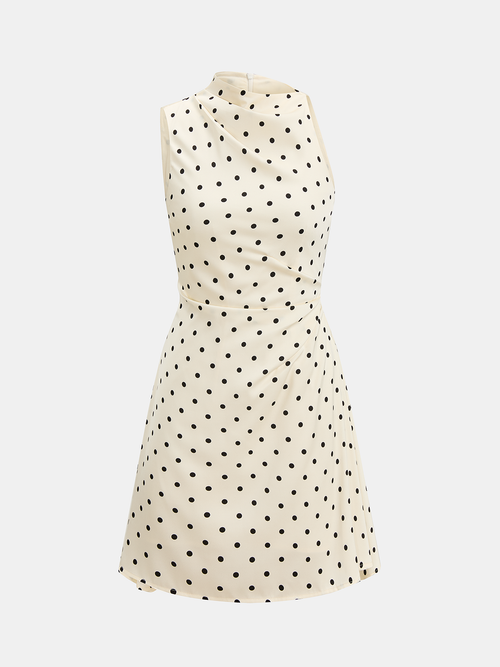 Polka Dot Sleeveless Ruched Mini Dress