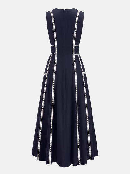Contrast Lace Trim Sleeveless Midi Dress