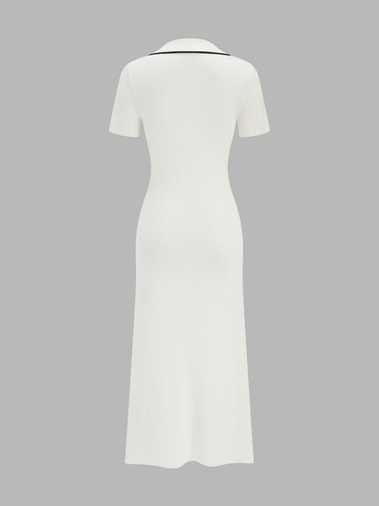 Contrast Trim Button Front Knit Maxi Dress