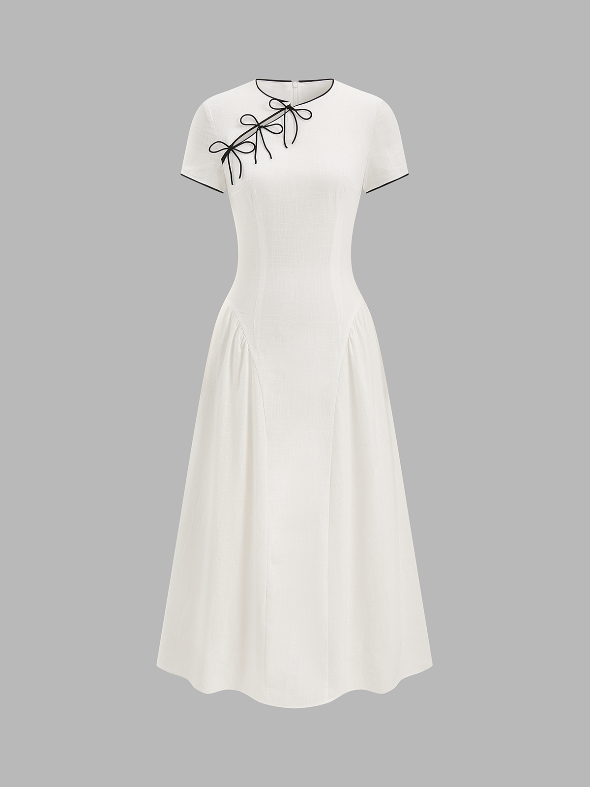 Bow Detail Cotton Cheongsam Midi Dress