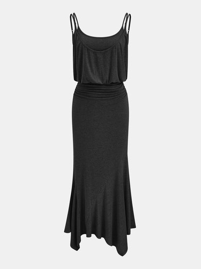 Ruched Asymmetric Cami Maxi Dress