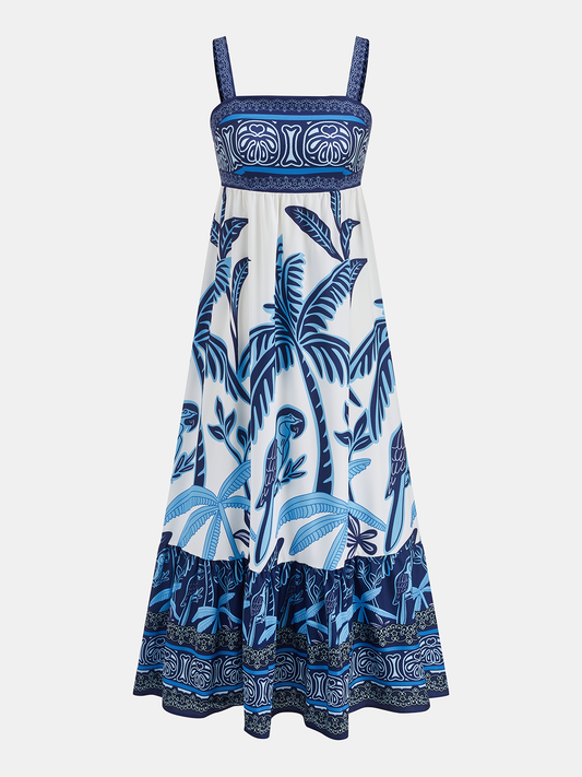Tropical Print Tiered Maxi Dress