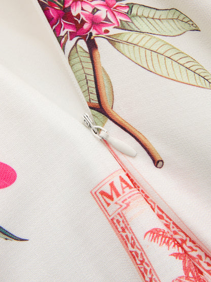 Cotton Linen Tropical Print Sleeveless Dress