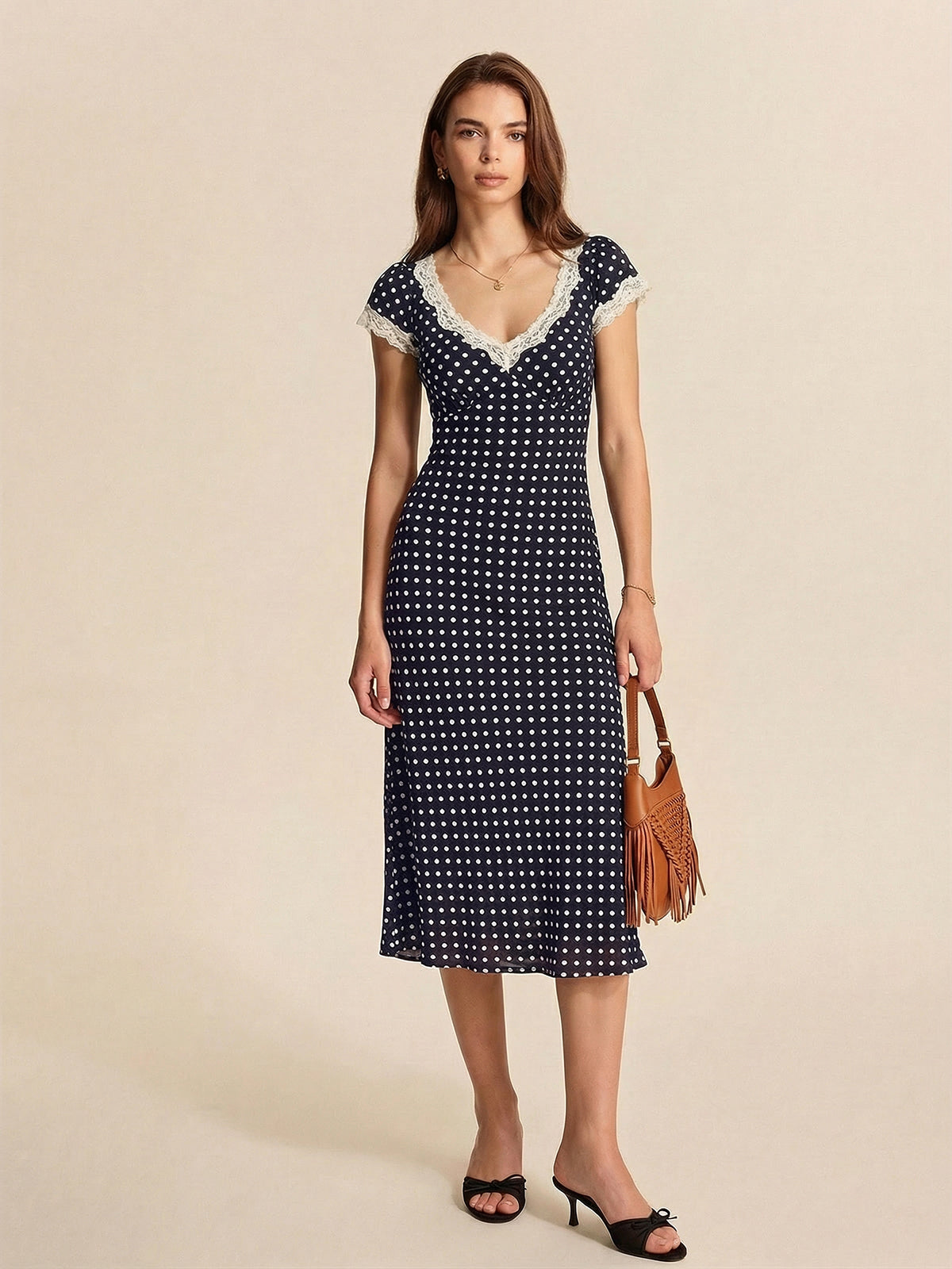 Polka Dot Lace V-Neck Maxi Dress