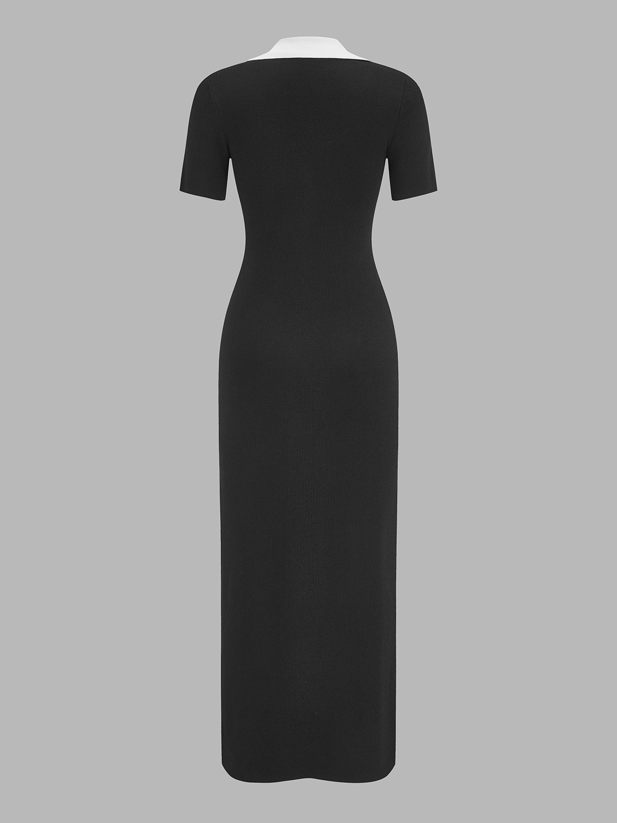 Contrast Collar Short Sleeve Knit Maxi Dress