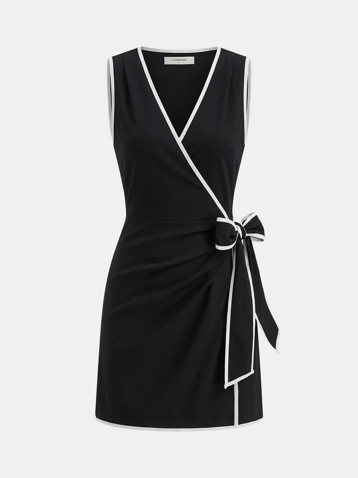 Linen-Blend Contrast Trim Wrap Dress