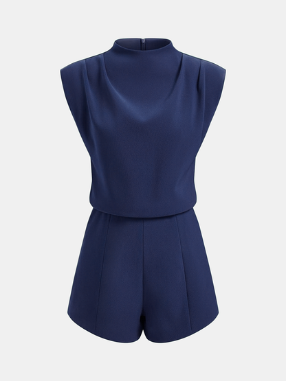 Draped Sleeveless Mock Neck Romper