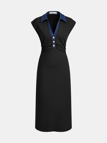 Denim Collar Sleeveless Maxi Dress