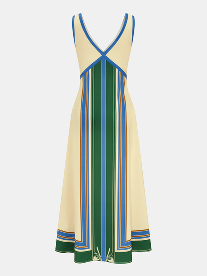 Geometric Print V-Neck Sleeveless Maxi Dress