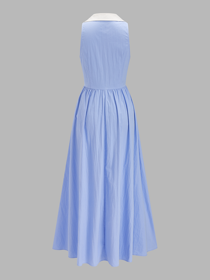 Cotton Blend Sleeveless Collared Maxi Dress
