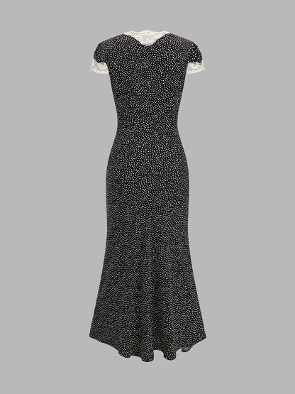 Polka Dot Lace V-Neck Midi Dress