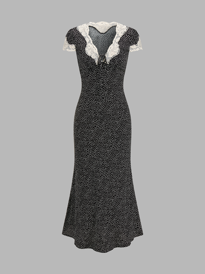 Polka Dot Lace V-Neck Midi Dress