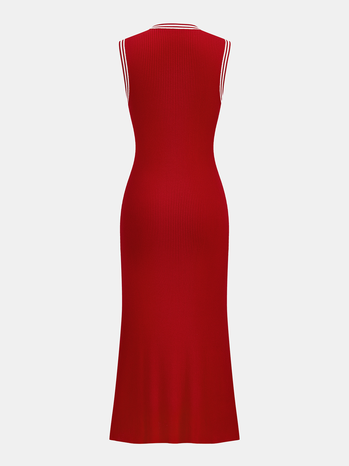 Contrast Trim Ribbed Knit Sleeveless Maxi Dress