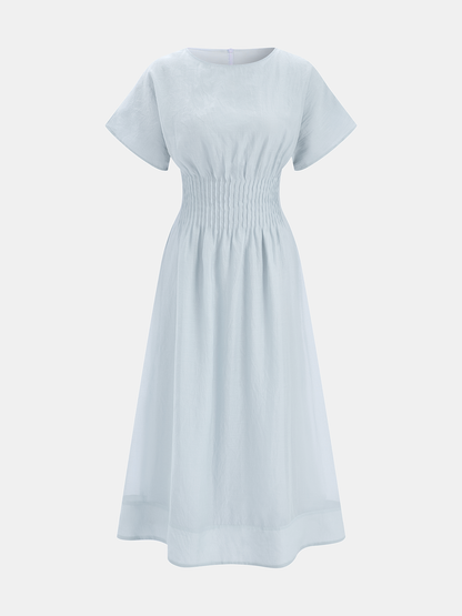 Short Sleeve Smocked Waist Midi Dress