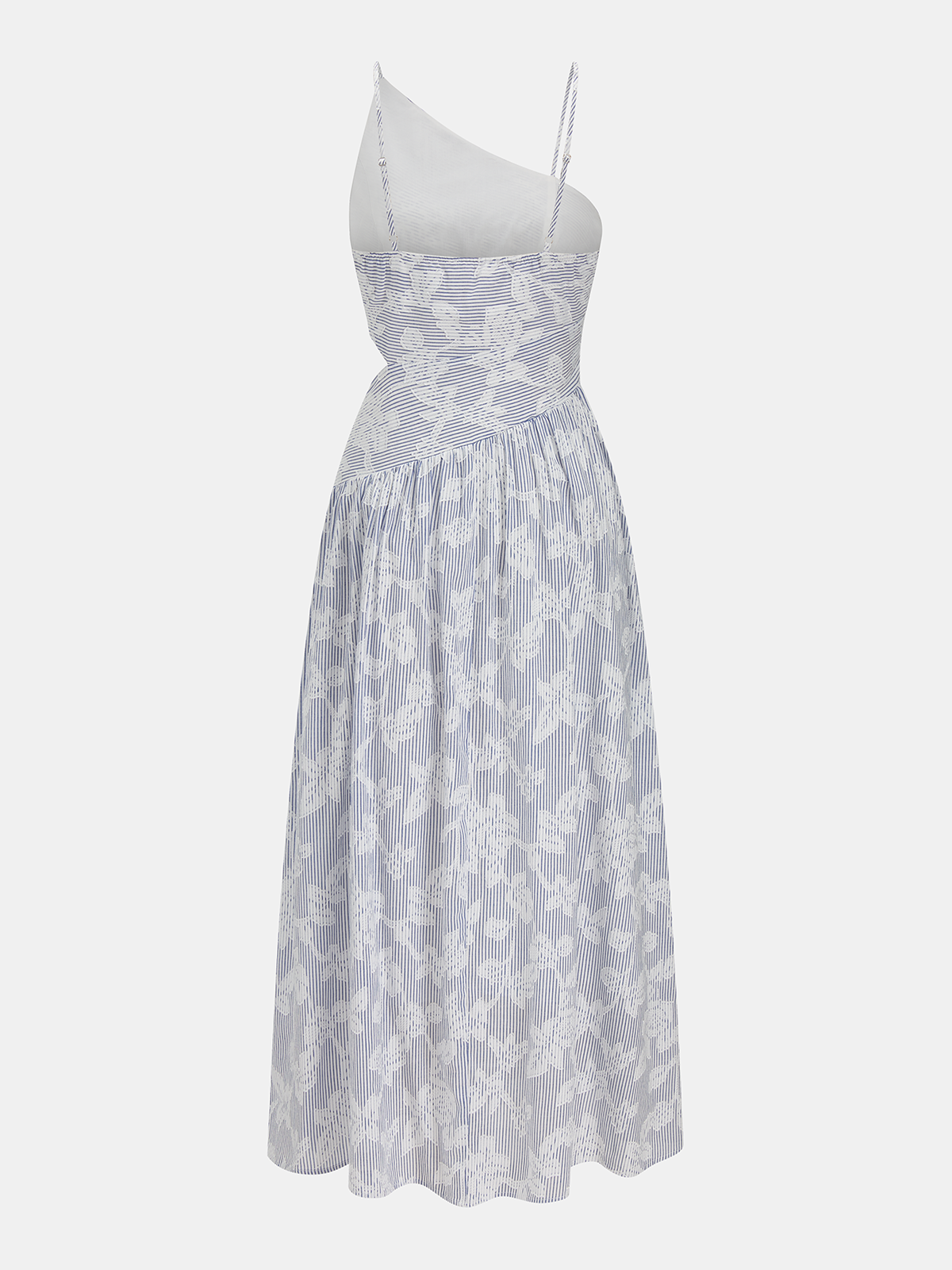 Asymmetric Striped Floral Embroidery Maxi Dress