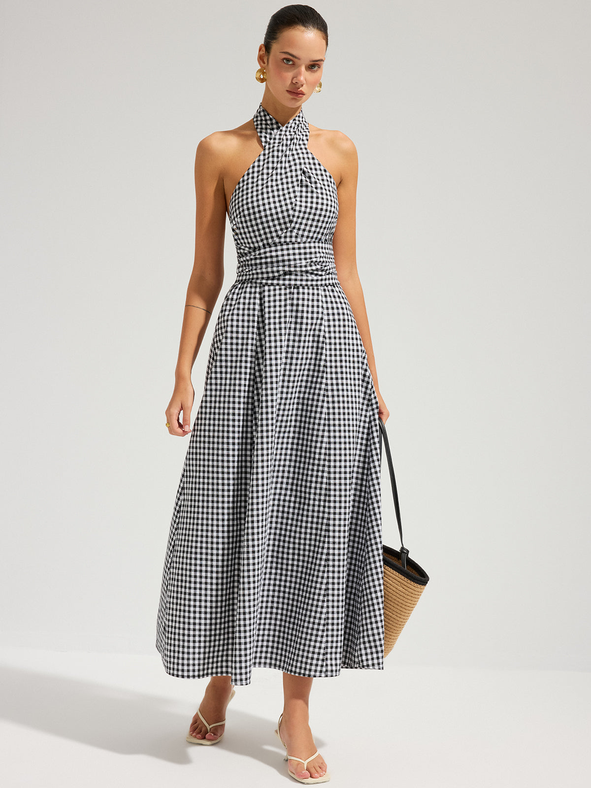 Gingham Halter Cotton Maxi Dress