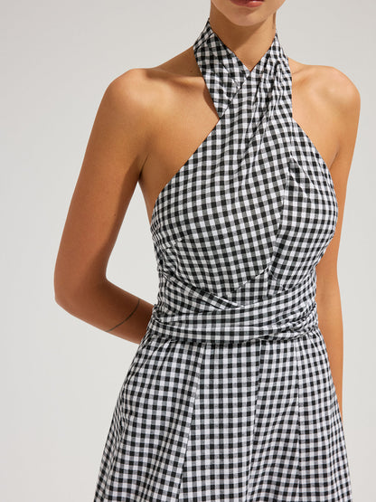 Gingham Halter Cotton Maxi Dress