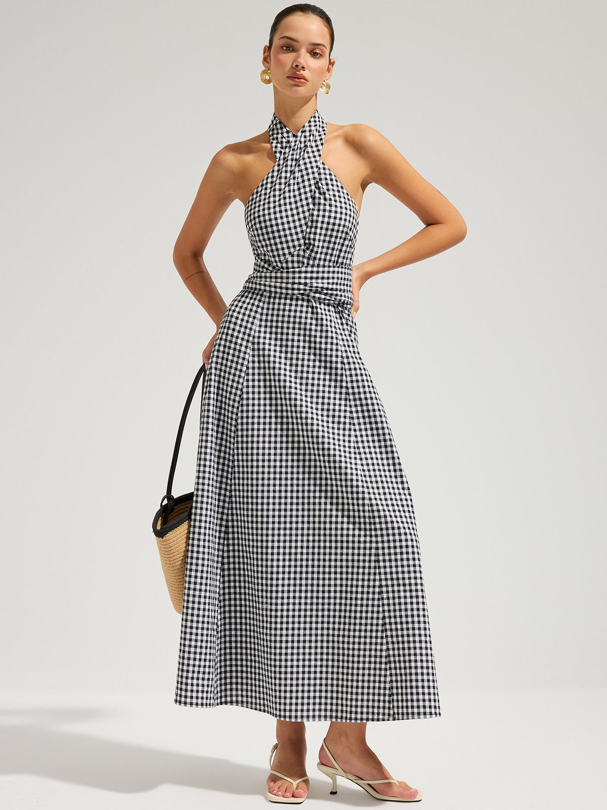 Gingham Halter Cotton Maxi Dress