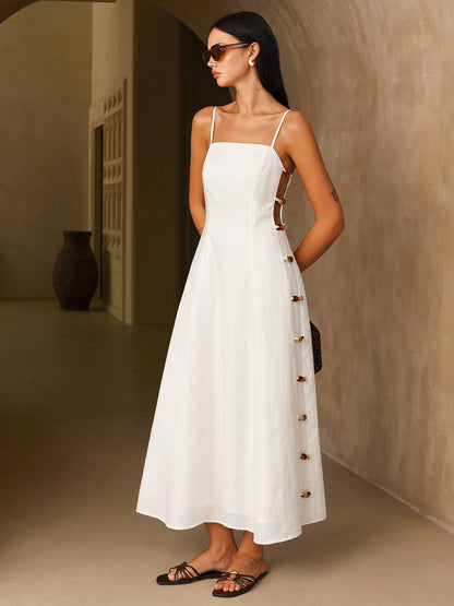 Linen-Blend Amber Detail Cami Midi Dress