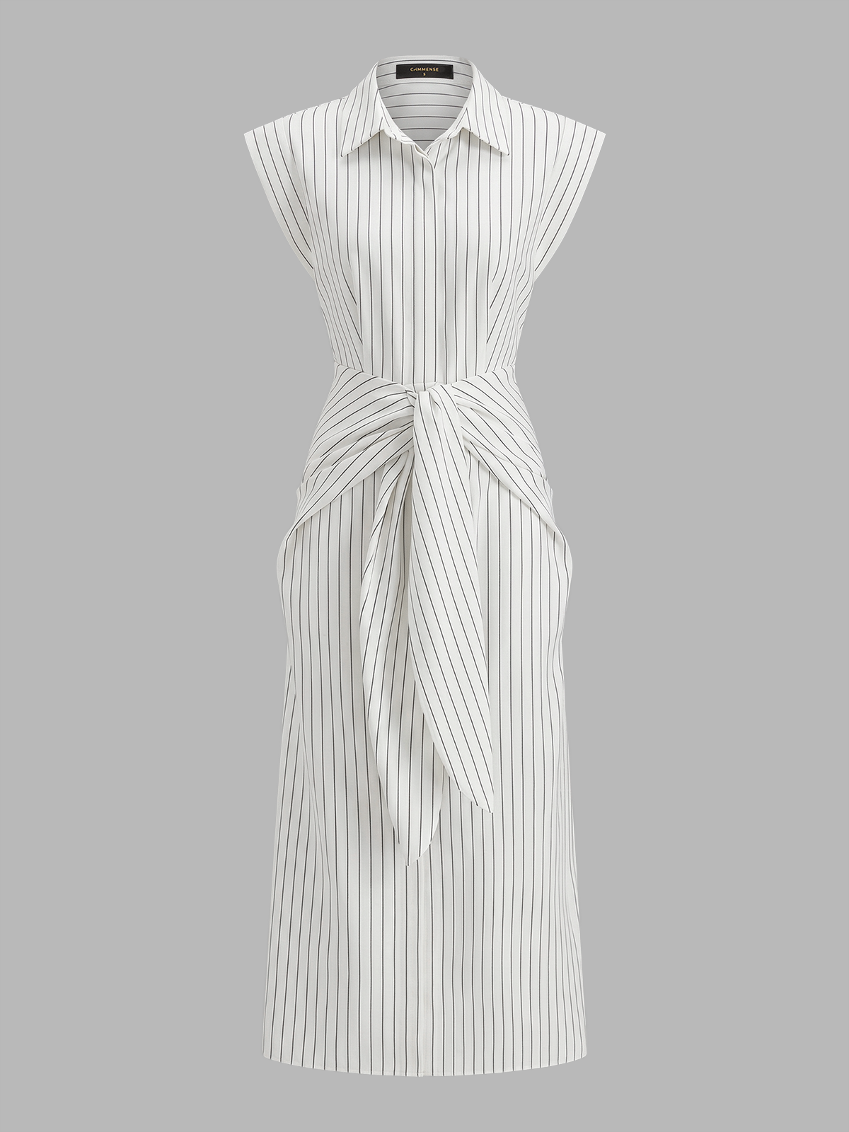 Pinstripe Sleeveless Tie-Waist Shirt Dress