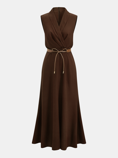 Belted Sleeveless Wrap Maxi Dress
