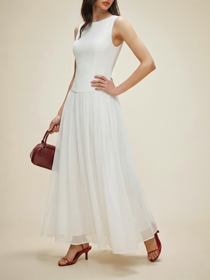 Sleeveless Crew Neck Flowy Maxi Dress