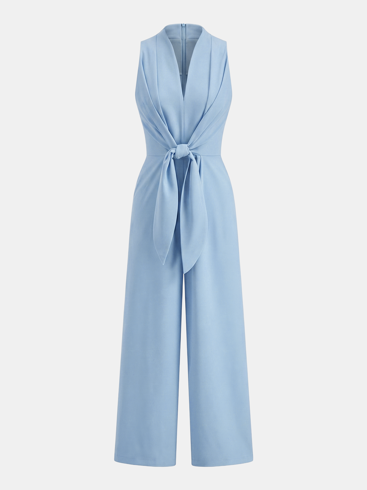 Sleeveless V-Neck Tie Waist Wide-Leg Jumpsuit
