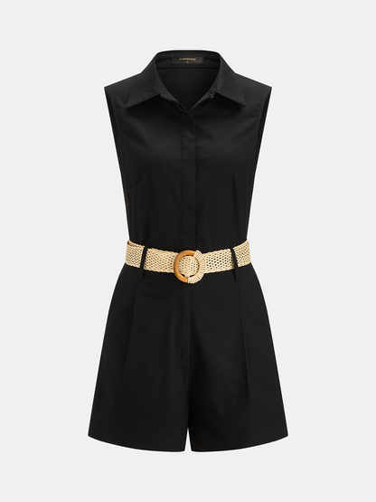 Linen Blend Belted Sleeveless Romper