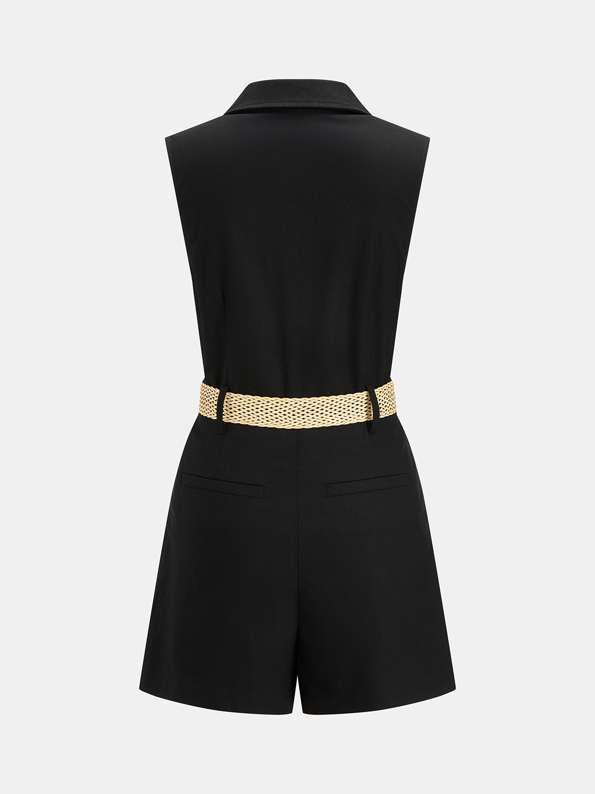 Linen Blend Belted Sleeveless Romper