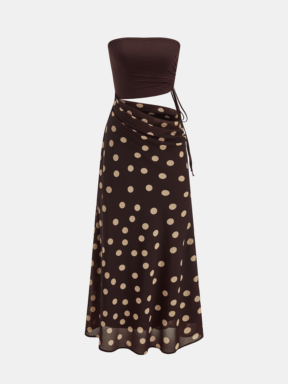 Polka Dot Cutout Waist Bandeau Maxi Dress