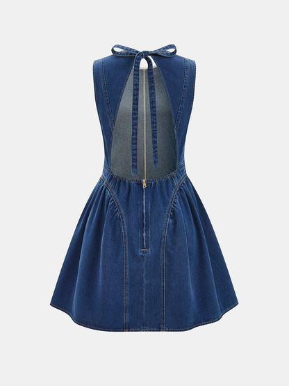 Sleeveless Open Back Denim Mini Dress