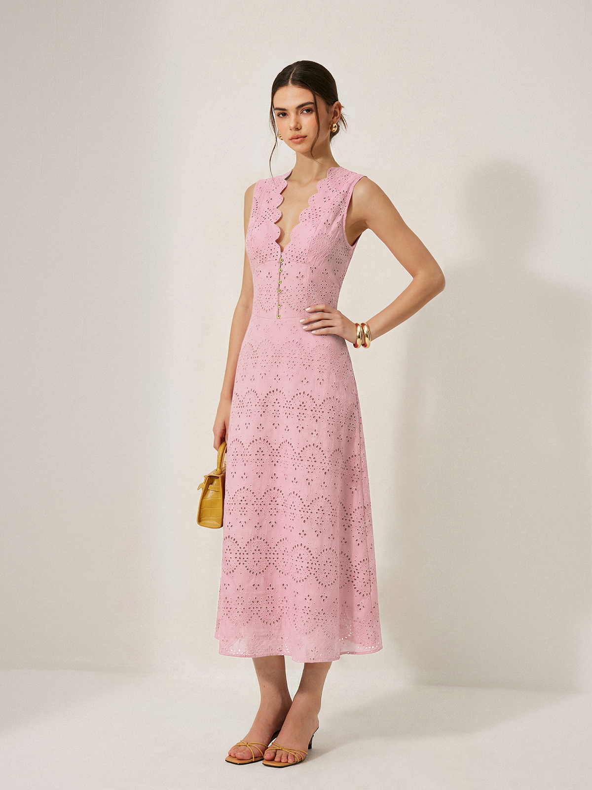Cotton Sleeveless Embroidered Eyelet Dress