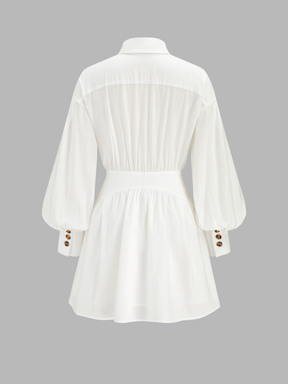 Cotton Tie-Waist Long Sleeve Shirt Dress